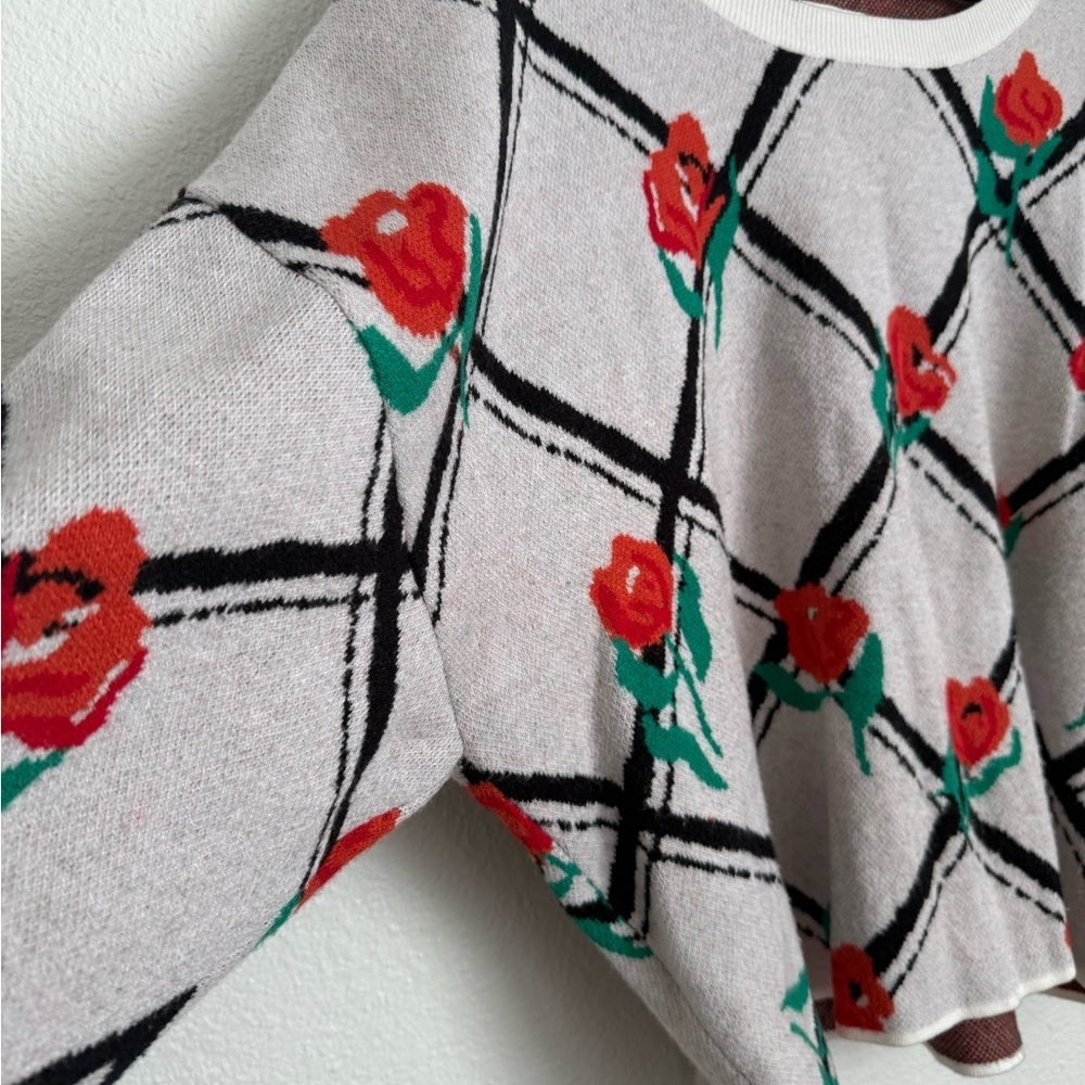 Anthropologie White Sweater with Red Floral Design - Picture 3 of 6